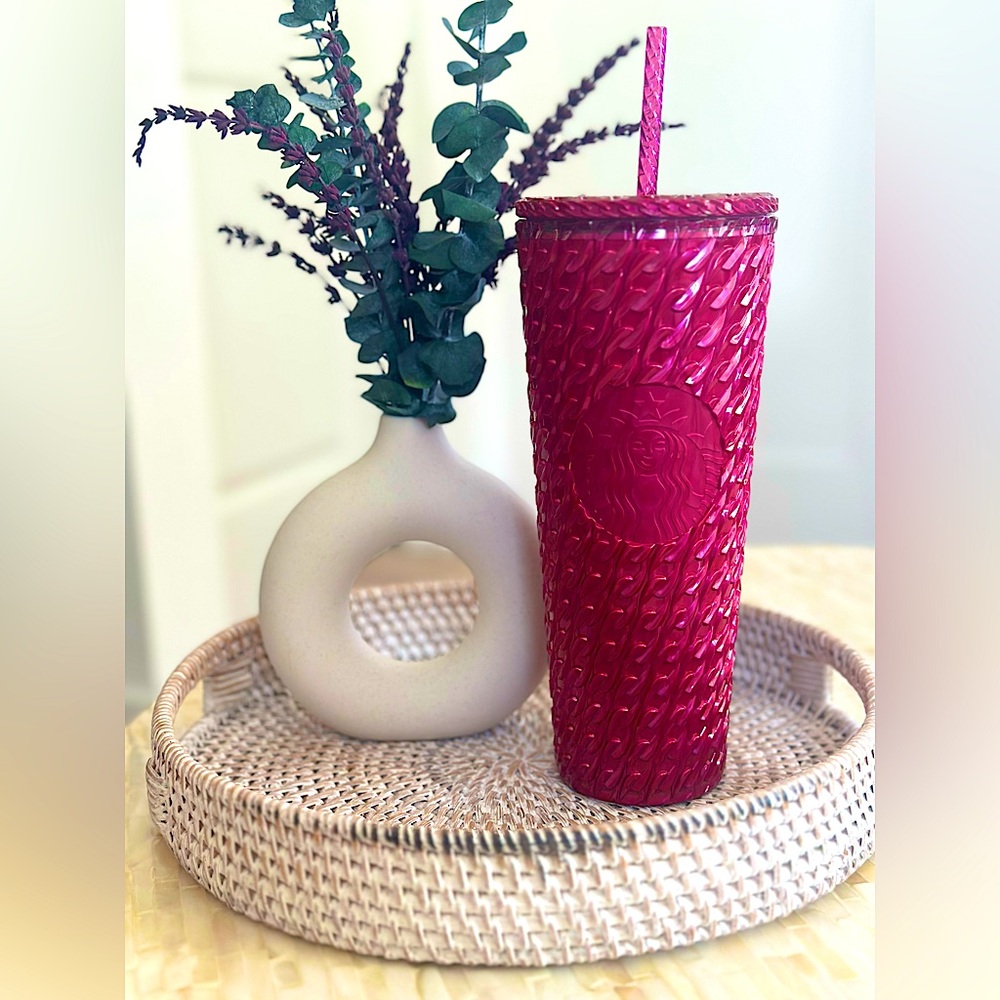 NWT Starbucks 24oz  Red Textured Tumbler with Straw